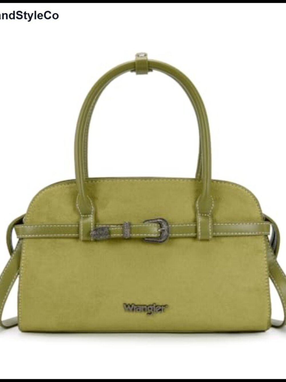 Faux Suede Satchel Crossbody Bag with Western Buckle Accent